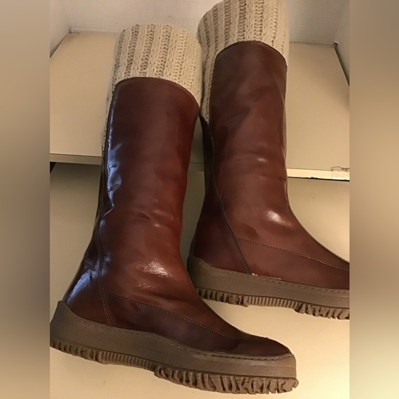 Aquatalia women brown leather knit tall knee high boots US 9 - Picture 9 of 12